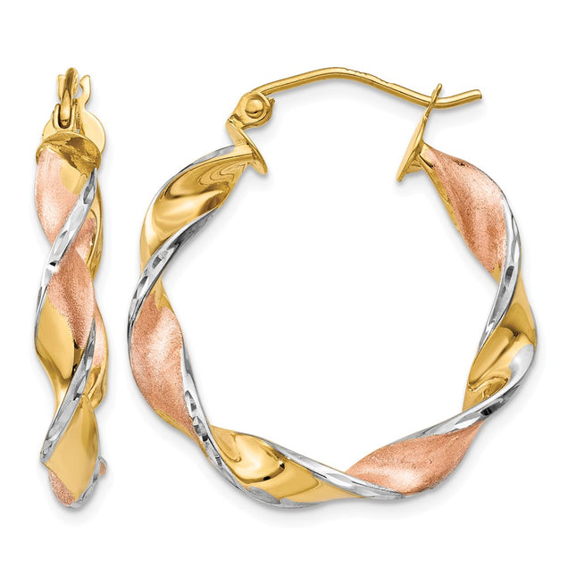 14K & Rhodium Twisted Hoop Earrings, 19 x 25mm