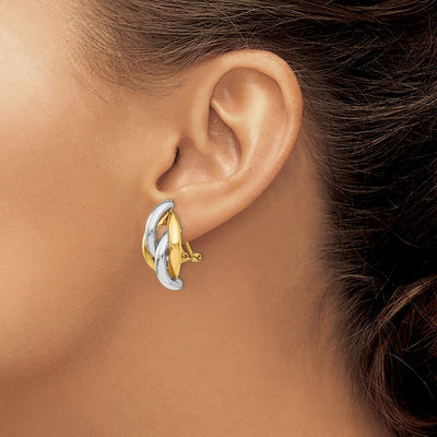 14K Two-tone Swirl Omega Back Post Earrings