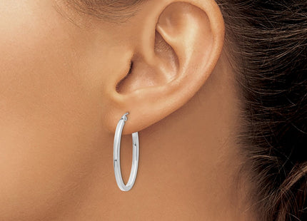 14K white gold oval hoop earrings, another view