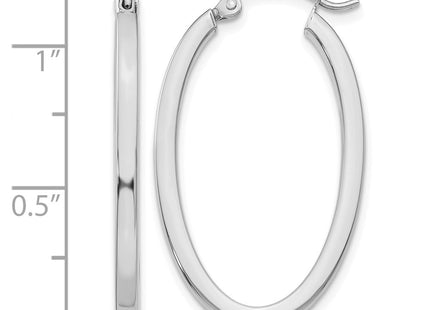 14K white gold oval hoop earrings, further view