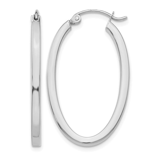 14K White Gold Oval Hoop Earrings, 30 x 2mm