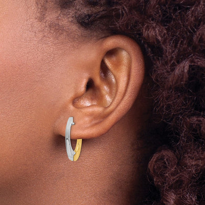 14K Two-tone V Shaped Hinged Hoop Earrings