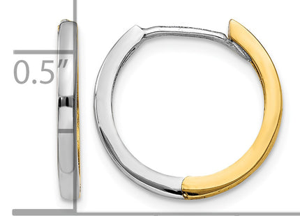 14k Two-tone Round Hinged Hoop Earrings, 11 x 1.5mm