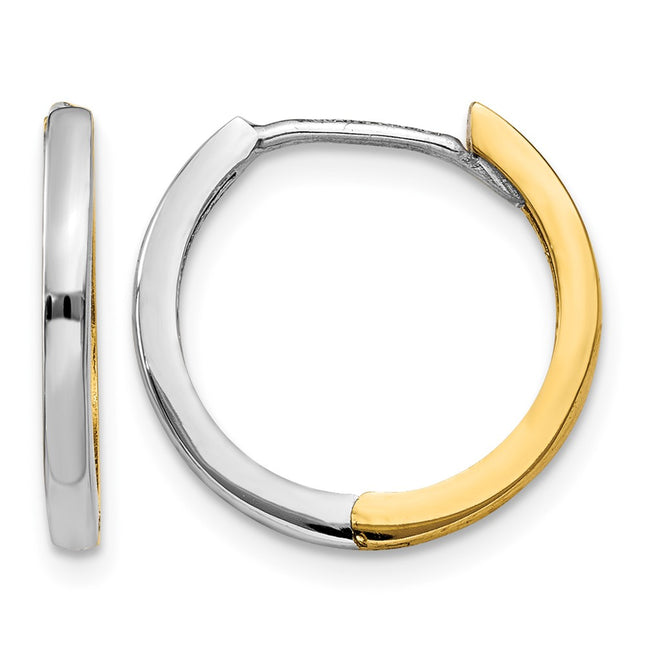 14k Two-tone Round Hinged Hoop Earrings, 11 x 1.5mm