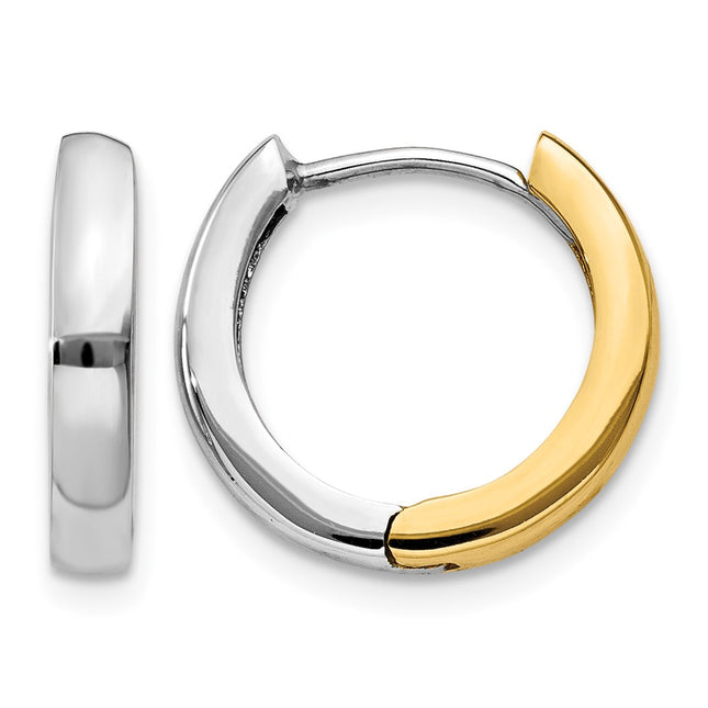 14k Two-tone Round Hinged Hoop Earrings, 11 x 2.5mm