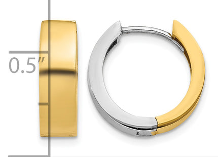 14k Two-tone Round Hinged Hoop Earrings, 11 x 4.5mm