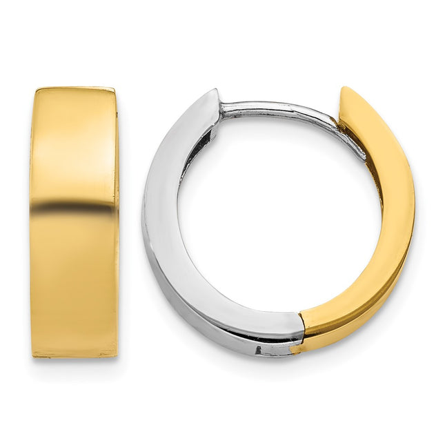 14k Two-tone Round Hinged Hoop Earrings, 11 x 4.5mm