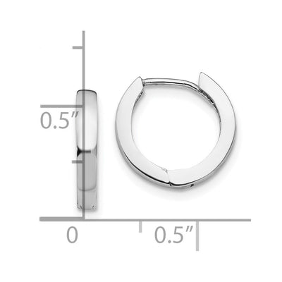 14K White Gold Round Hinged Hoop Earrings, 13.5 x 2.5mm