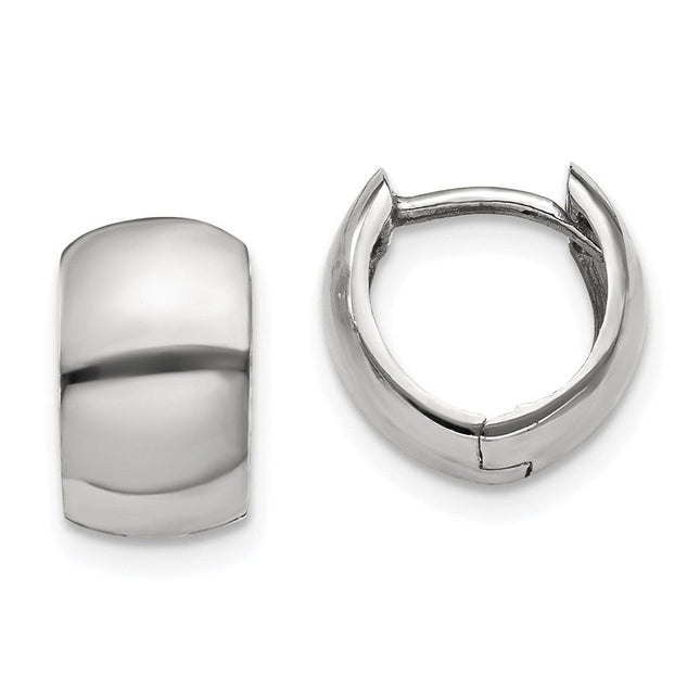 14k White Gold Round Hinged Hoop Earrings, 9.75 x 5mm