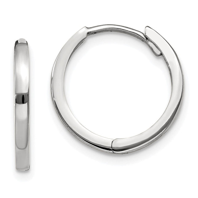 14k White Gold Round Hinged Earrings, 11 x 1.75mm