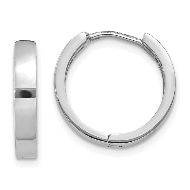 14k White Gold Round Hinged Hoop Earrings, 14.5 x 2mm