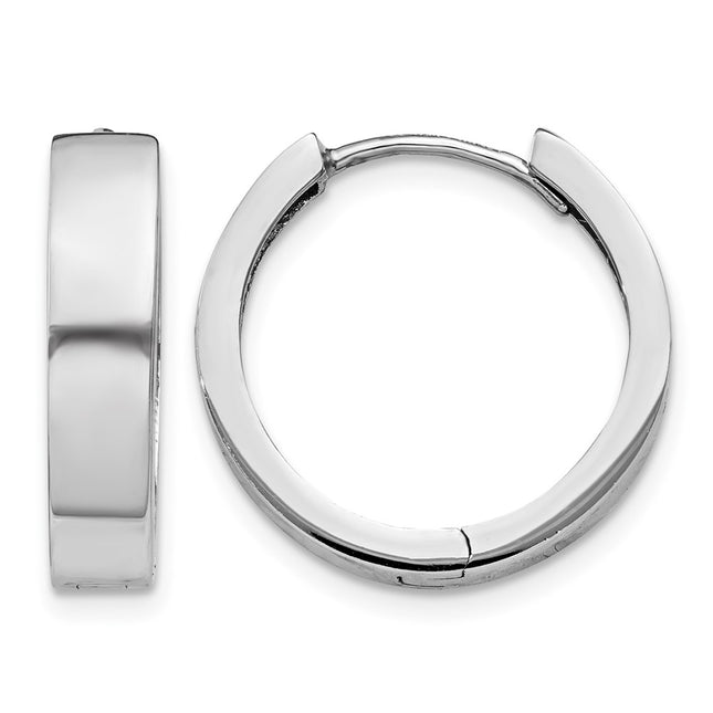 14k White Gold Round Hinged Earrings, 14 x 4mm