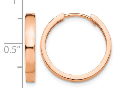 14K rose gold hoop earrings, further view