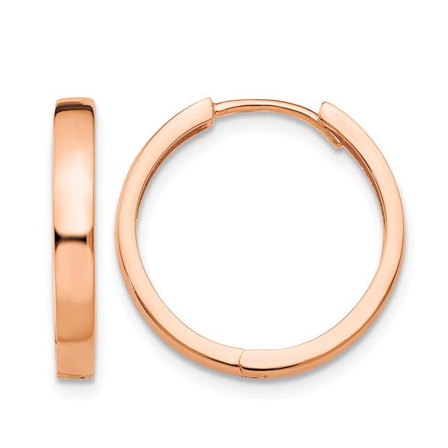 14K Rose Gold Hinged Hoop Earrings, 18 x 3mm
