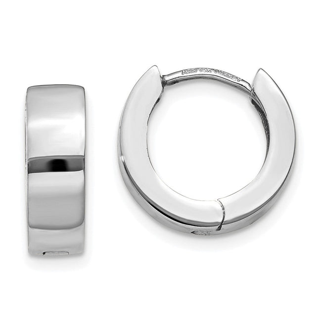 14K White Gold Hinged Hoop Earrings, 13 x 4.5mm
