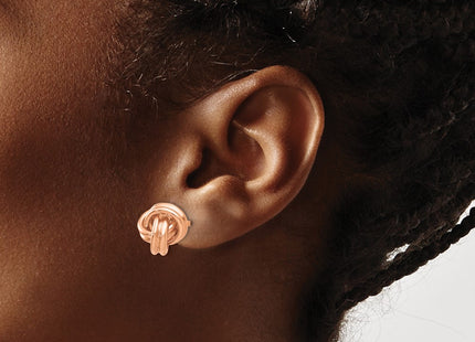 14K rose gold knot earrings, another view