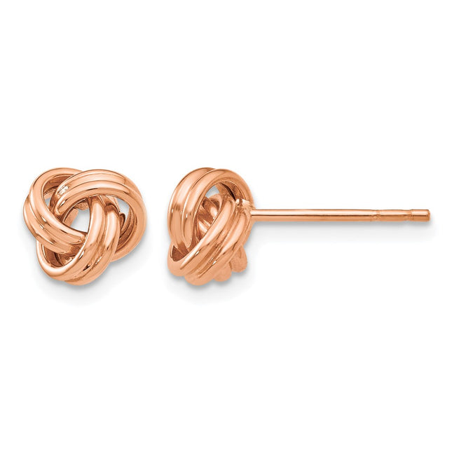14k Rose Gold Polished Love Knot Post Earrings, 7 x 7mm