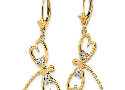 14k & White Rhodium D/C Dragonfly Leverback Earrings (Style TM798)