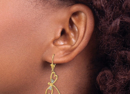14k & White Rhodium D/C Dragonfly Leverback Earrings (Style TM798)