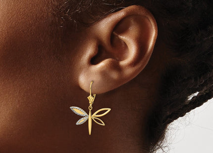 14K gold dragonfly drop earrings, another view
