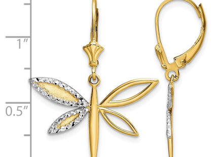 14K gold dragonfly drop earrings, further view