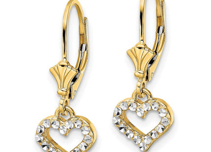 14k & White Rhodium D/C Heart Leverback Earrings (Style TM802)