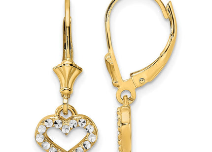 14k & White Rhodium D/C Heart Leverback Earrings (Style TM802)