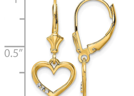 14K gold heart drop earrings, further view