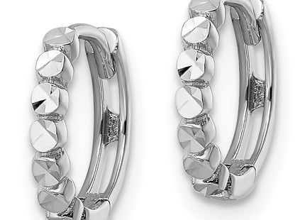 14k White Gold Diamond-cut Hinged Hoop Earrings, 11 x 2mm