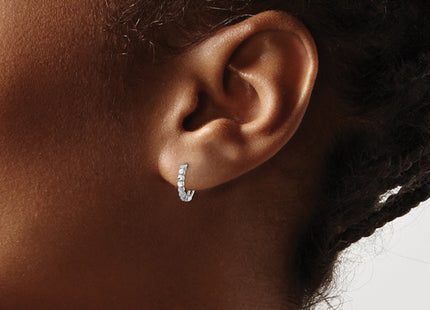 14k White Gold Diamond-cut Hinged Hoop Earrings, 11 x 2mm