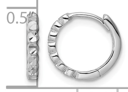 14k White Gold Diamond-cut Hinged Hoop Earrings, 11 x 2mm
