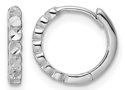 14k White Gold Diamond-cut Hinged Hoop Earrings, 11 x 2mm