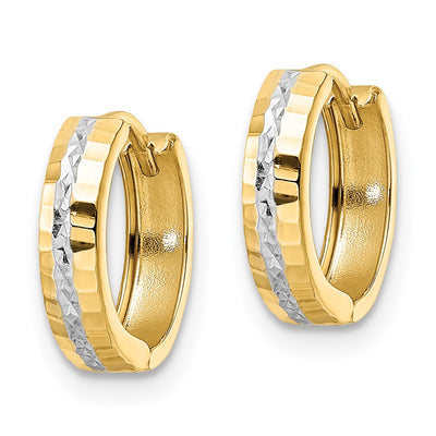 14K w/Rhodium Diamond-cut Hinged Hoop Earrings