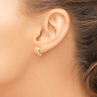 14K w/Rhodium Diamond-cut Hinged Hoop Earrings