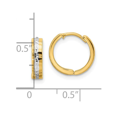 14K w/Rhodium Diamond-cut Hinged Hoop Earrings