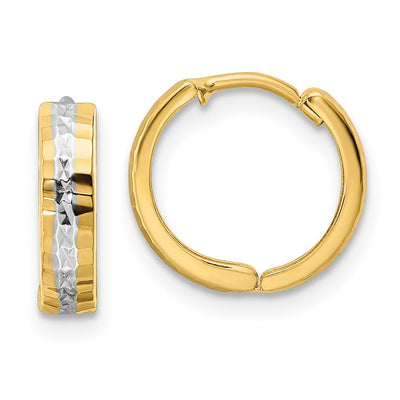 14K w/Rhodium Diamond-cut Hinged Hoop Earrings