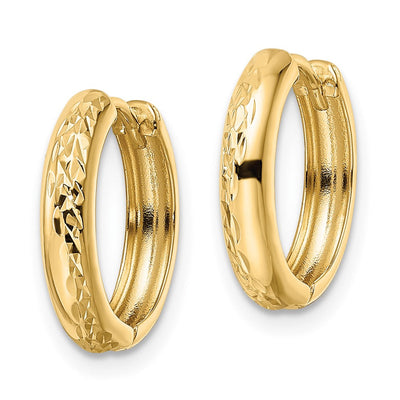 14K Polished Textured Hinged Hoop Earrings, 26.5 x 8mm