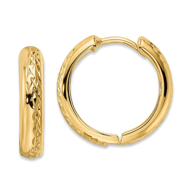 14k Polished Textured Hinged Hoop Earrings, 26.5 x 8mm