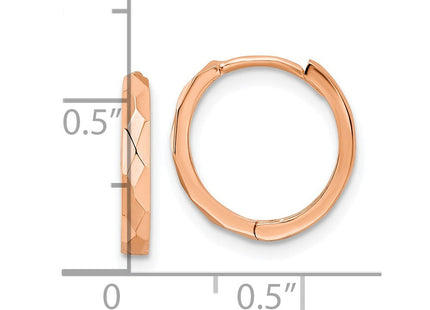 14k Rose Gold Polished Faceted Hinged Hoop Earrings (Style TM814R)