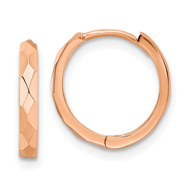 14k Rose Gold Polished Faceted Hinged Hoop Earrings, 14 x 2mm