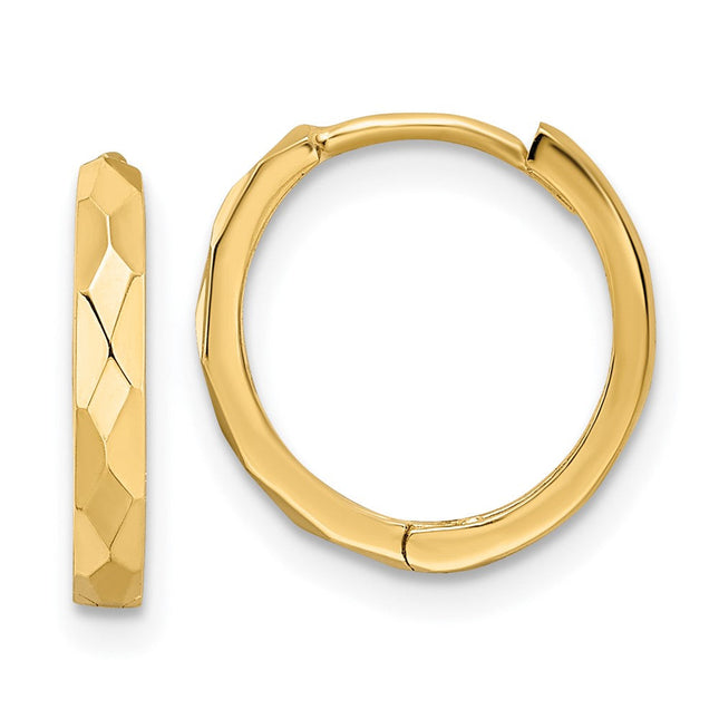 14k Polished Faceted Hinged Hoop Earrings, 14 x 2mm