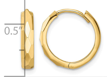 14k Polished Faceted Hinged Hoop Earrings, 15 x 3mm