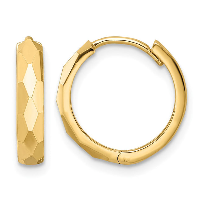 14k Polished Faceted Hinged Hoop Earrings, 15 x 3mm