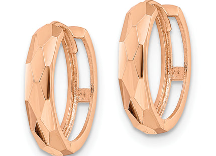 14k Rose Gold Polished Faceted Hinged Hoop Earrings, 15 x 3mm