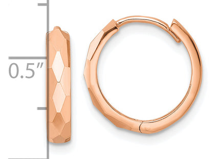 14k Rose Gold Polished Faceted Hinged Hoop Earrings, 15 x 3mm