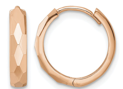 14k Rose Gold Polished Faceted Hinged Hoop Earrings, 15 x 3mm