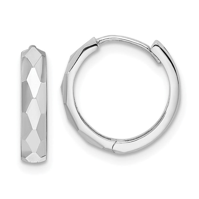14k Rose Gold Polished Faceted Hinged Hoop Earrings, 15 x 3mm