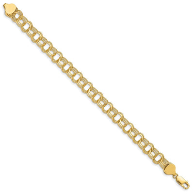 14K Solid Triple Link Charm Bracelet, 7 x 8.5mm