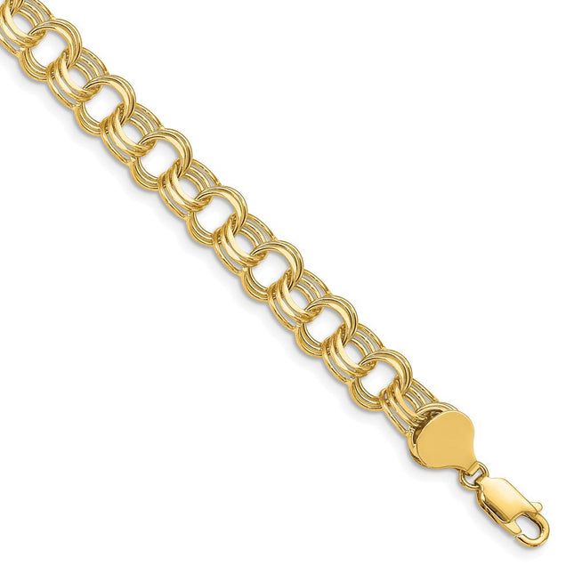 14k Solid Triple Link Charm Bracelet, 7 x 8.5mm