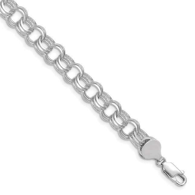 14k White Gold Solid Triple Link Charm Bracelet, 7 x 8.5mm